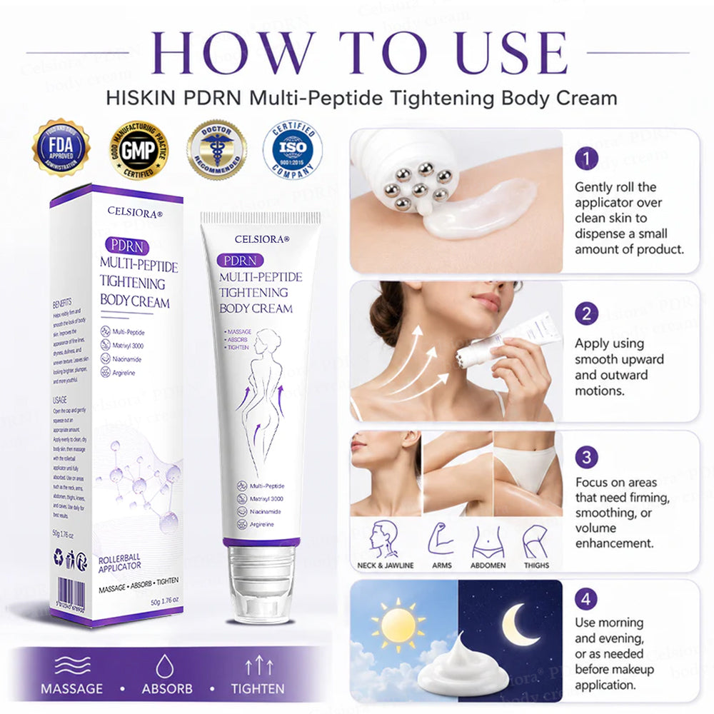 FDA Official: Celsiora® PDRN Multi-Peptide Massaging Body Roller Cream- Anti-aging, Hydrating, Skin Firming & Lifting, Skin Repair, Even Tone, Acne and Dark Spot Treatment, Wart and Mole Removal, and Psoriasis Relief.